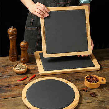 Hot Pot and Barbecue Restaurant Insulated Stone and Wood Tray Sushi Western Food Steak Presentation Japanese Cuisine Stone Plate Serving Tray Wooden Tray