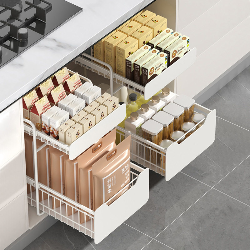Kitchen Sink Storage Rack Multifunctional Storage Rack Seasoning Rack Pot Cabinet Drawable Basket Drawable Layered Shelf