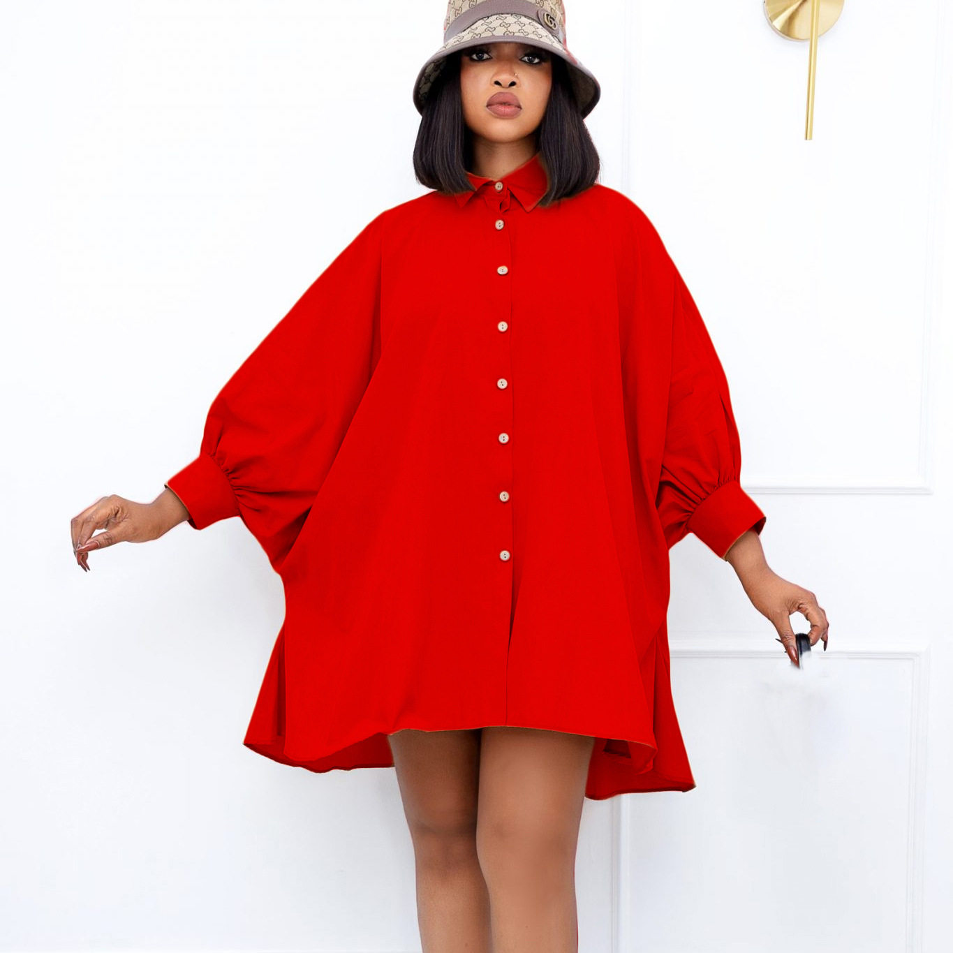 Loose Fit Solid Color Shirt Dress Elegant Collar Plus Size Spring Fashion Ideal for Casual or Formal Occasions