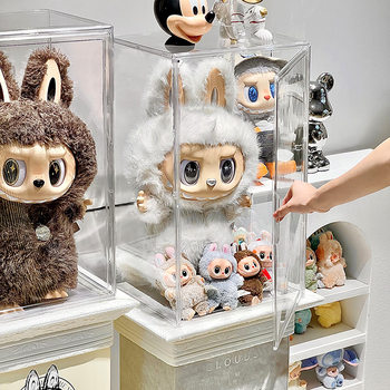 Suitable for Bubble Mart Labubu Zimomo Transparent Display Box Vinyl Doll Magnetic Dust-Proof Box