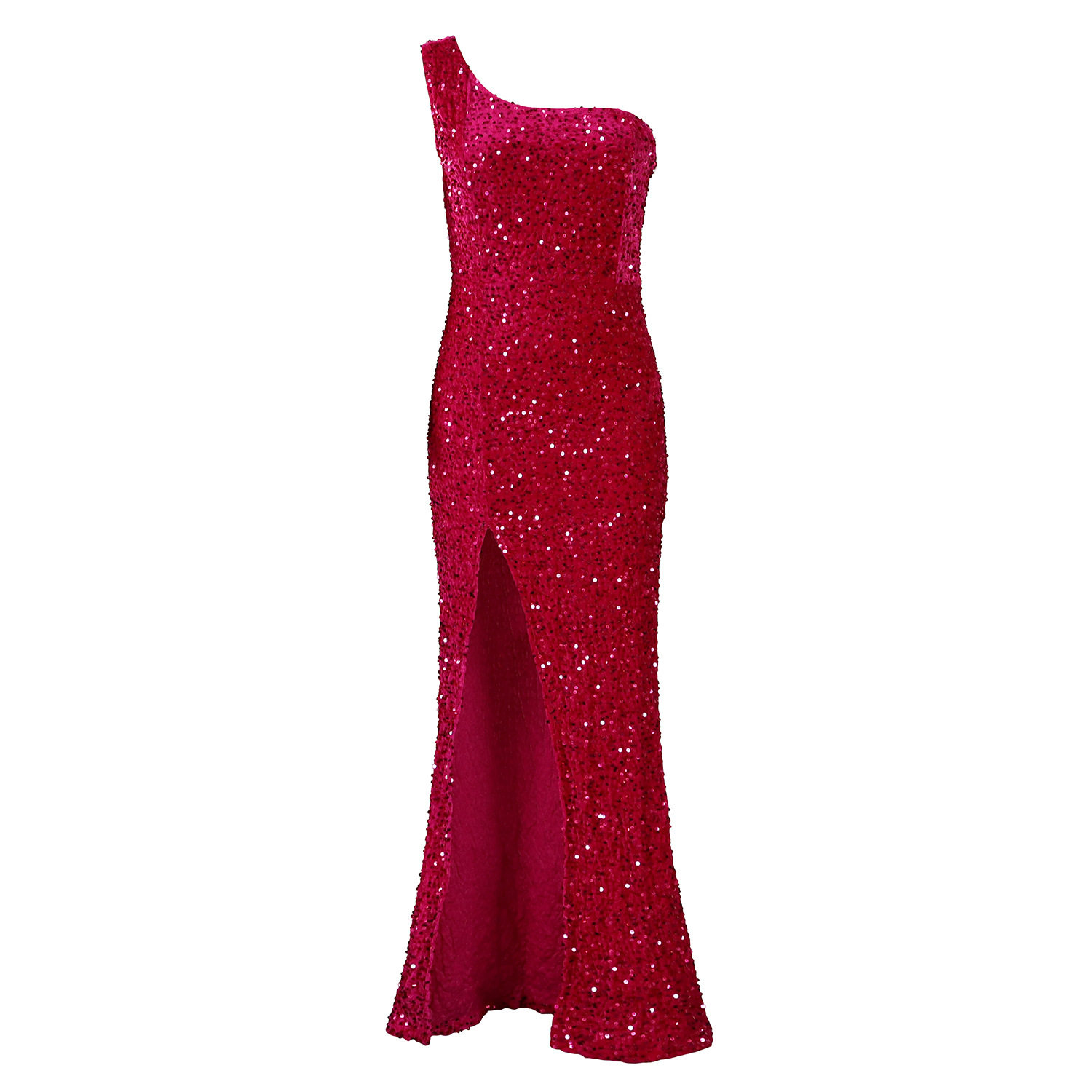 Elegant Sequin Maxi Dress Asymmetrical Shoulder Sexy Slit Fashionable Design Evening Wear Party Dress Wholesale