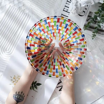 Glass Fruit Plate European-style Crystal Household High-end Creative Spam Plate Living Room Hand-painted Color Dispenser Woven Texture