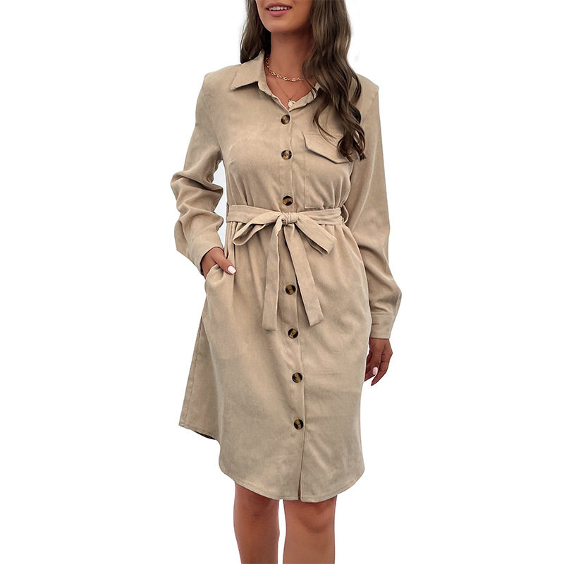 Long Sleeve Corduroy Shirt Dress Solid Color Autumn Style Casual Wear Wholesale Available factory direct