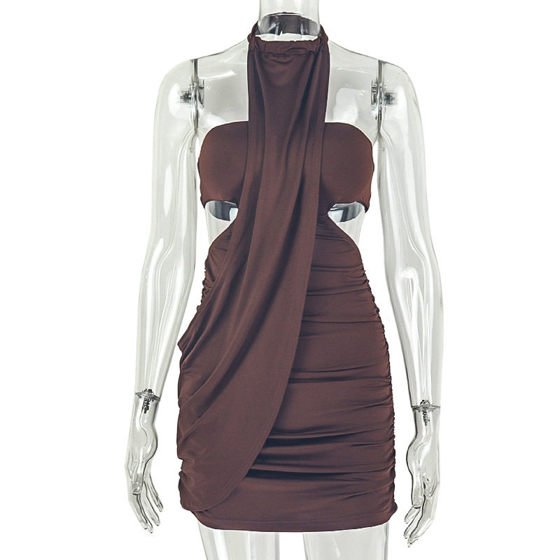 Bodycon Halter Mini Dress Slim Fit Solid Color Sexy Style Perfect for Parties and Night Out Wholesale Available
