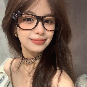 Kitty ancient y2k leopard print glasses frame cute plain ins retro non-mainstream female Joker without lenses round-