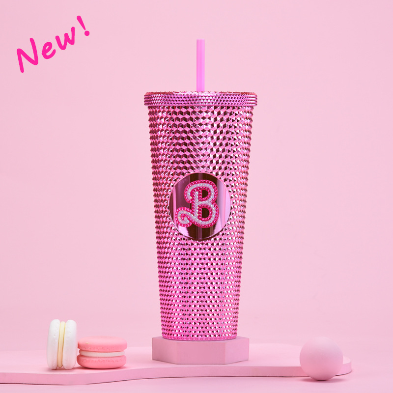 双层塑料吸管杯710ml大容量创意吸管杯扎手杯榴莲杯便携钻石杯