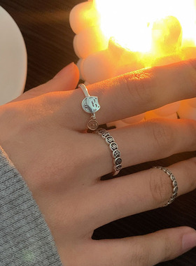 s999纯银钱多多招财猫戒指女小众设计时尚轻奢精致个性开口冷淡风