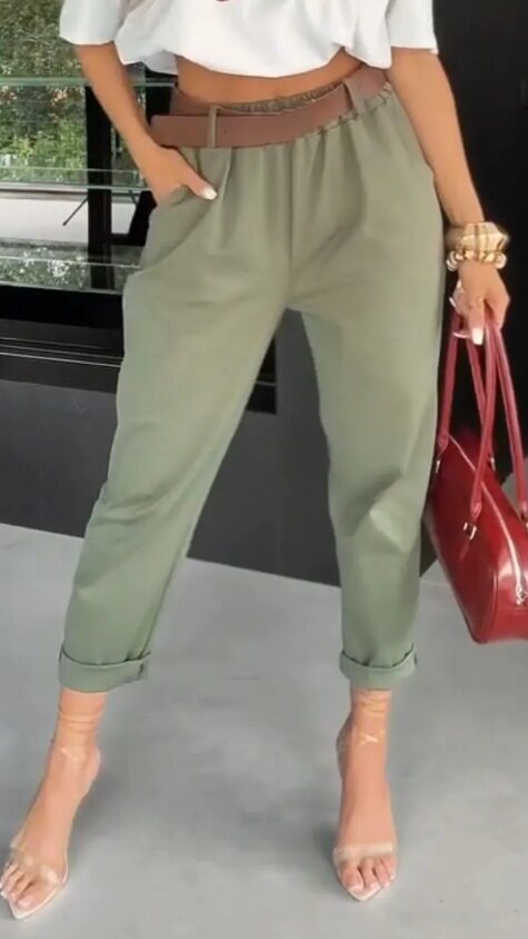 Womens Casual Slim Fit Solid Color Pants Pocket Design Versatile Style Summer Collection Wholesale Available