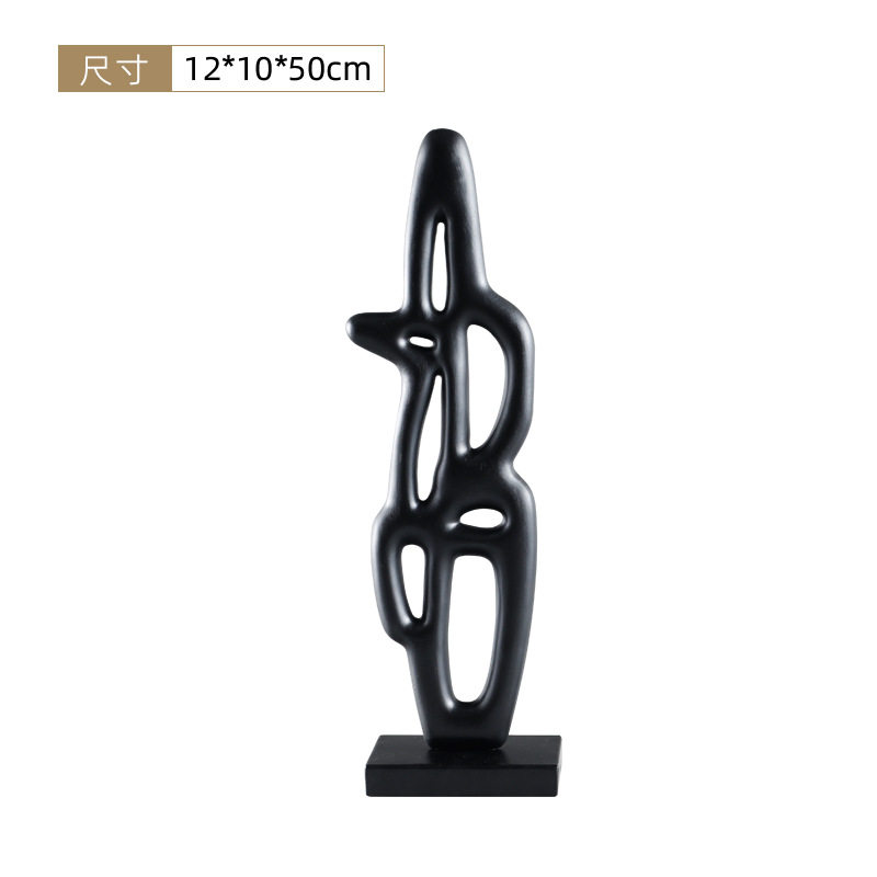 现代简约黑色不规则树脂摆件客厅样板房家居饰品室内软装装饰摆设