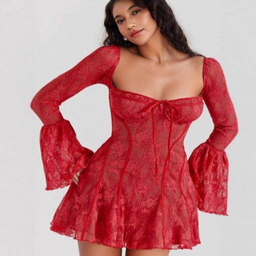 Womens Lace Flare Sleeve A Line Dress Elegant Slim Fit Stylish Design Perfect for Autumn Events Wholesale Available