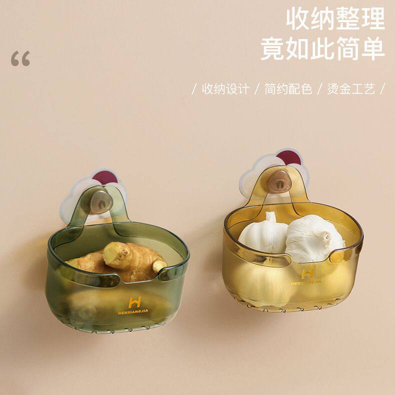 Wall-Mounted Storage Basket, Large Capacity Bathroom Cosmetics Hanging Basket, Traceless Suction Cup Kitchen Onion, Ginger, and Garlic Draining Storage Basket