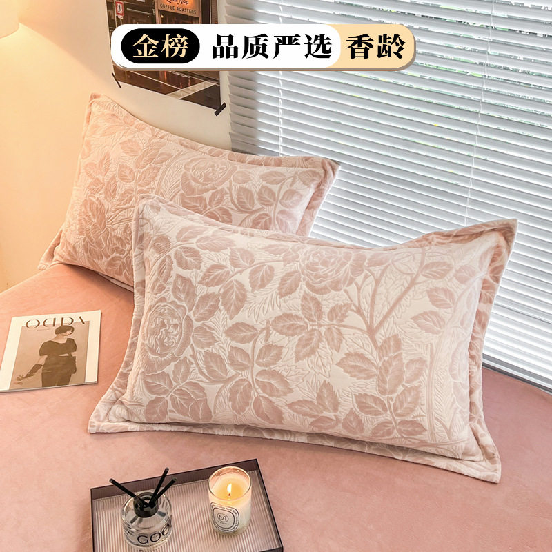 Class A Milk Velvet Bed Four-piece Set Winter Carved Velvet Coral Velvet fleece-lined Warm Thick Quilt Cover Bed Sheet Three-piece Set