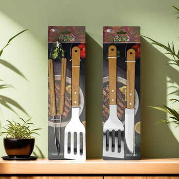 Manufacturer's Ready-Made Stainless Steel Barbecue Tool Set, Beech Wood Handle Grill, Outdoor Camping Style Barbecue Bbq Barbecue Accessories