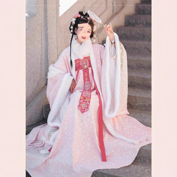 Winter Fleece-Lined Tang-Style Hanfu for Women with Heavy Embroidery, Traditional Warm Thick Long-Sleeve Shirt, Tang-Style Chest-Length Eight-Panel Skirt