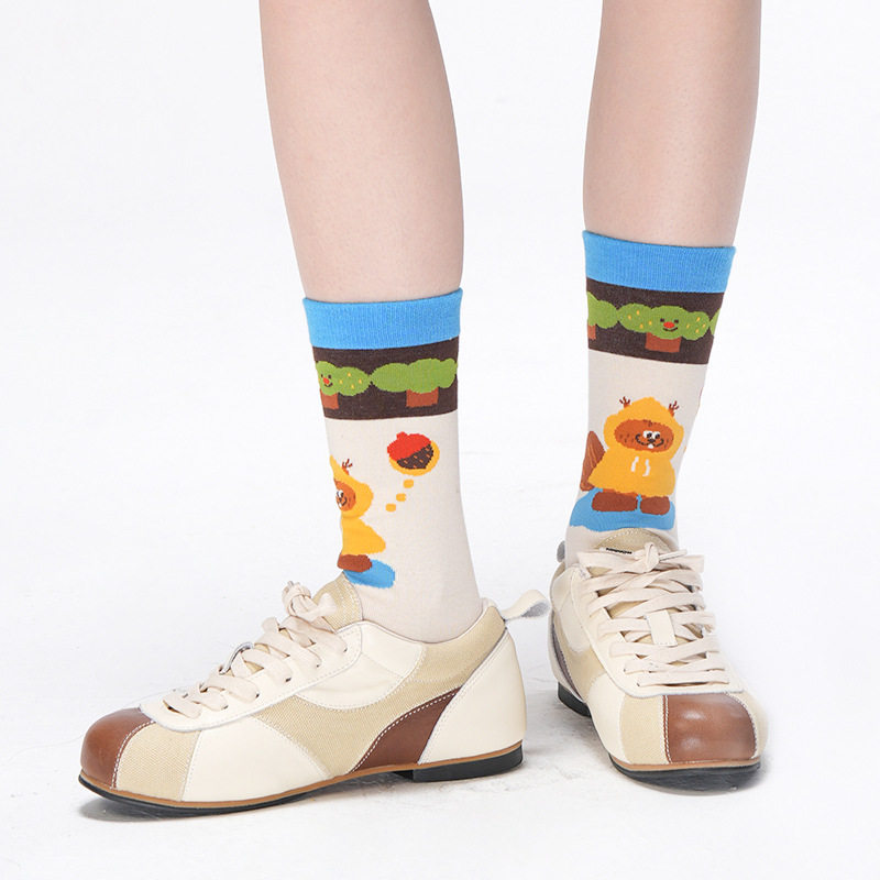 Brand Original Autumn and Winter Fashion Cartoon Little Squirrel Series Personality Socks Women Cute Illustration Tube Socks Cotton Socks