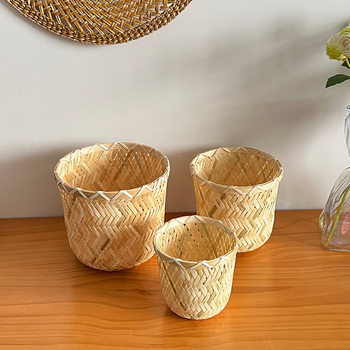 Wholesale handmade bamboo woven coffee table desktop living room bedroom study illustration basket garbage storage round storage basket