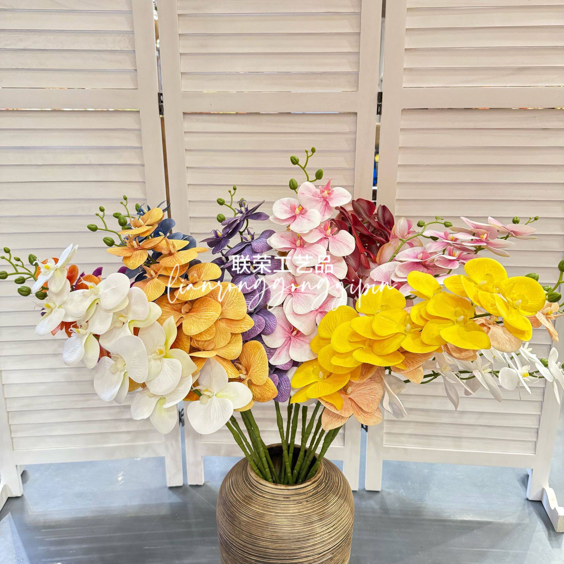 3D Printed Film 9-Head French Phalaenopsis Wedding Set Home Decoration Artificial Flower Hotel Flower Arrangement Cross-Border Flower
