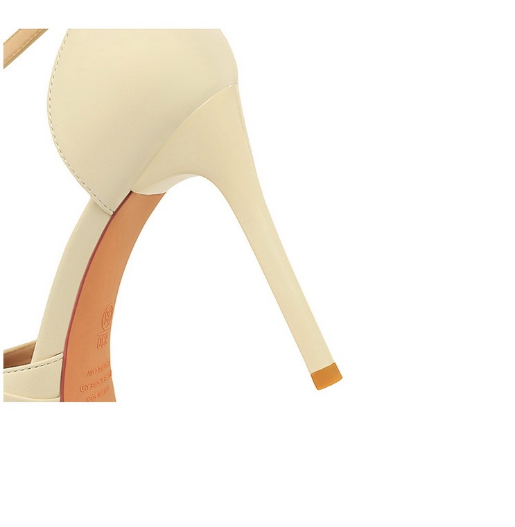 Sandal cao gót nữ mũi nhọn quai ngang đính nơ, đế xuồng 1.5cm, gót mảnh 10.5cm — Màu đen, Màu trắng be