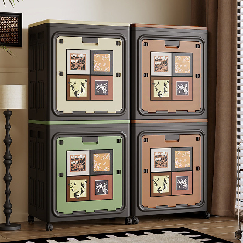 Household Clothes Storage Box Large Capacity Flip-Top Foldableable Mid-Century Style Storage Box with Wheels for Clothes and Quilts