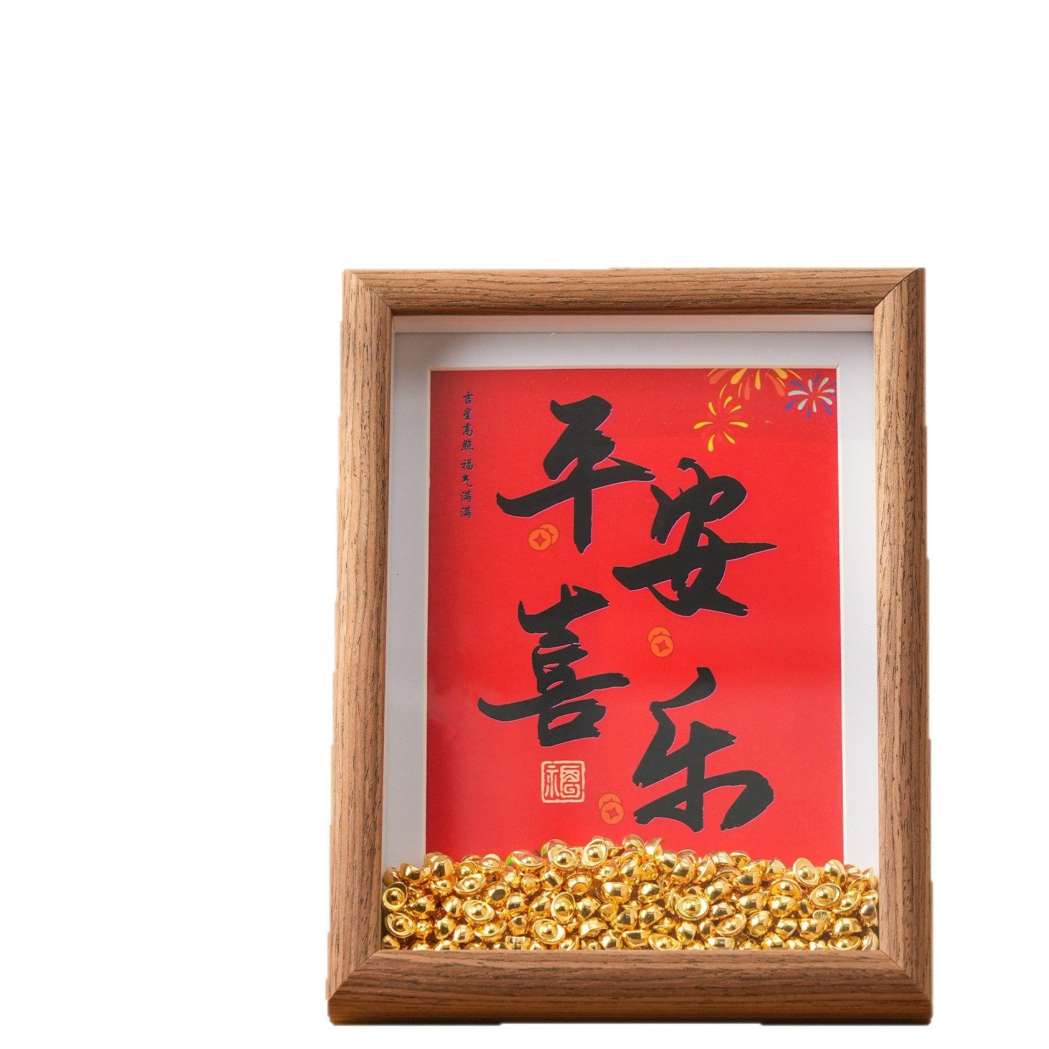Solid Wood Photo Frame 6inch 8inch Picture Frame with Blessing Character, Peace and Joy New Year Ornament Desktop Decoration for Chinese New Year Spring Festival Decoration