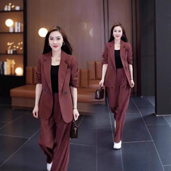 This Year's Hot Outfit Professional Plus-Size Casual Suit Spring and Autumn Loose Slimming Jacket Wide-Leg Pants Two-Piece Set