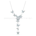 Y-shaped butterfly white gold and blue diamond necklace