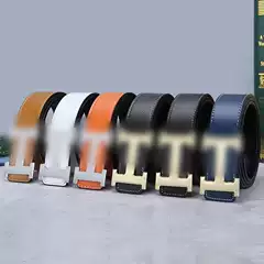High-End Lychee Pattern Men's Leather Belt with Fashionable Letter H Smooth Buckle, Trendy Belt for Young Men, Factory Direct Stock