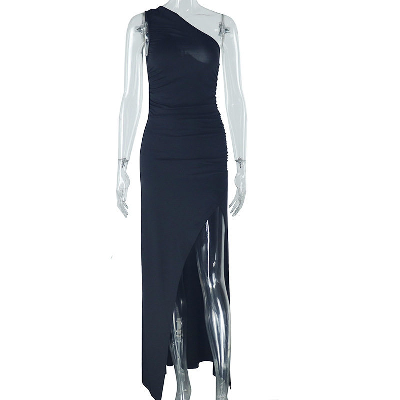 Fashionable Solid Color Long Dress Asymmetrical Neckline Sleeveless Side Slit Casual Wear Summer Events Wholesale