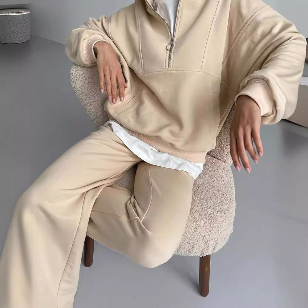 Womens Casual Zip Up Hoodie and Sweatpants Set Loose Fit Cotton Fabric Stylish Design Perfect for Everyday Wear