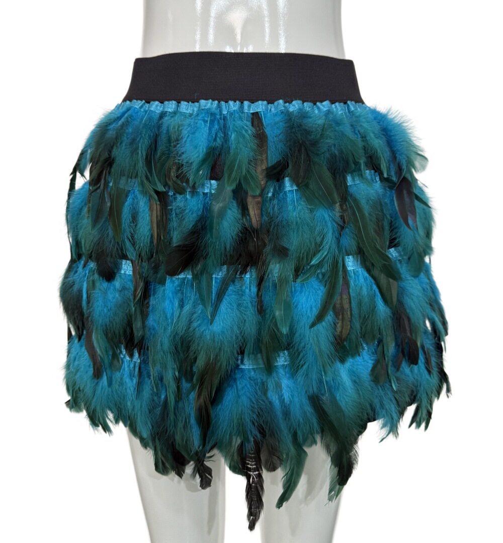Color Block Feathered Midi Skirt Elastic Waist A Line Irregular Hem Summer Fashion for Women Wholesale Available
