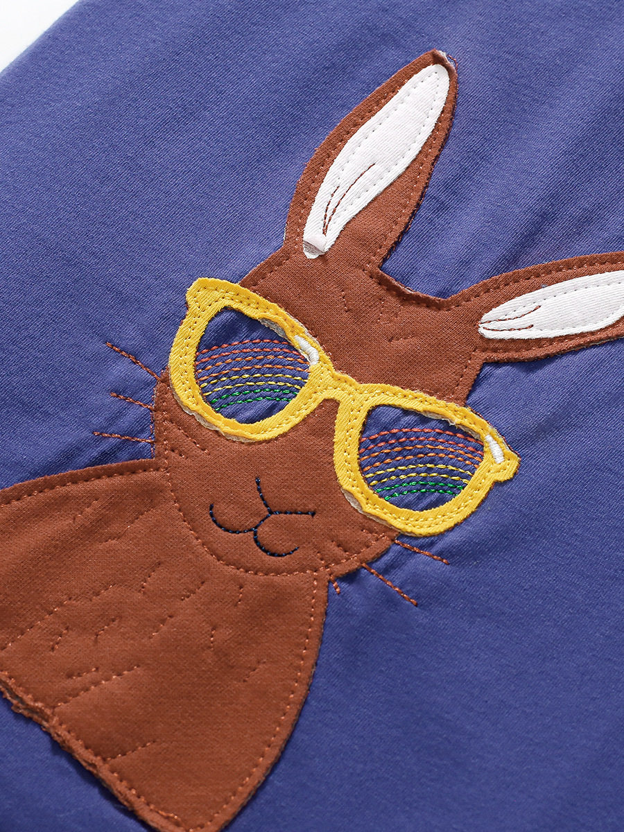 Kids' Summer Rabbit Print T-Shirt, Boys' Cotton Applique Top