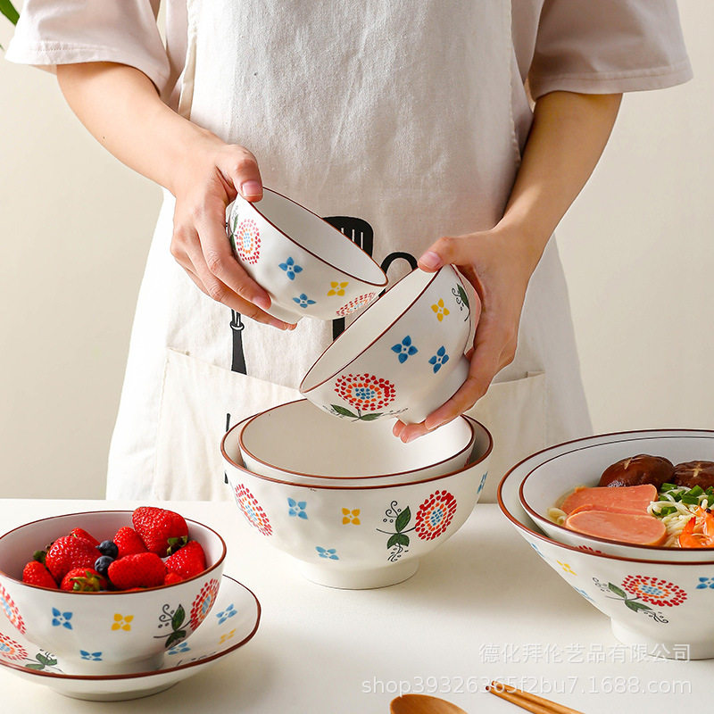 Nordic dish set creative ceramic bowl household dish soup bowl simple underglaze color ceramic tableware wholesale