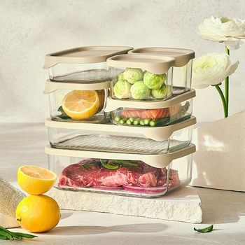 Glasslock Korean Imported Glass Freezer with Lid Refrigerator Fresh Food Dumpling Freezer Storage Box 7-Piece Set