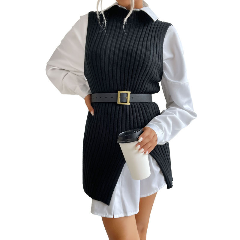 Sleeveless Long Knit Vest Solid Color Side Slit Autumn Fashion Womens Casual Wear Wholesale Available