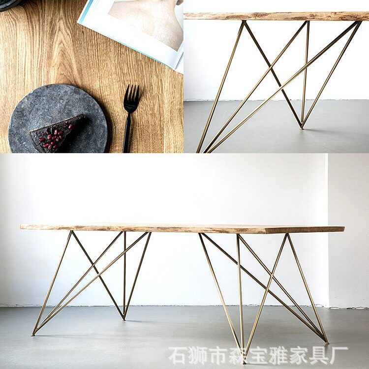 北欧简约实木餐桌侘寂风长桌工作台创意休闲餐厅咖啡厅桌椅组合