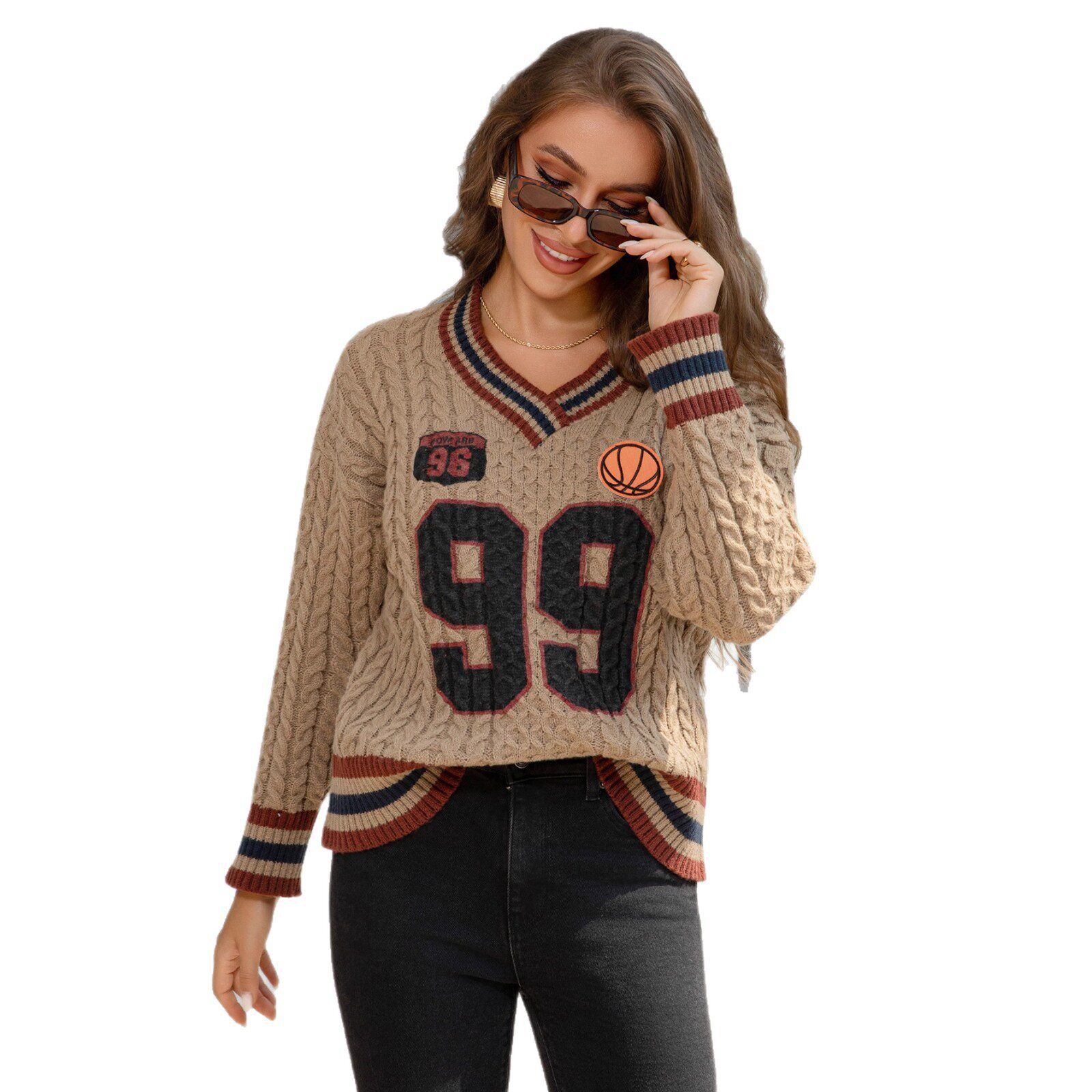 Vintage Inspired Chunky Knit V Neck Sweater Loose Fit Cozy Style Autumn Winter Fashion Wholesale Available