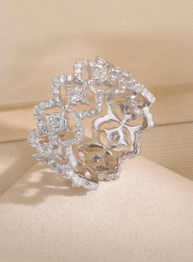 精工满钻蕾丝戒指新款布家镂空风格纯银镀18K现货热卖款女