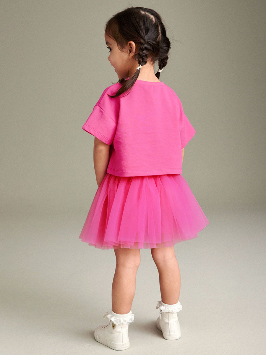 Factory Direct Supply New Annual Summer Girls' Cartoon Set, Hot-selling Cute Kids' Tulle Dress Set