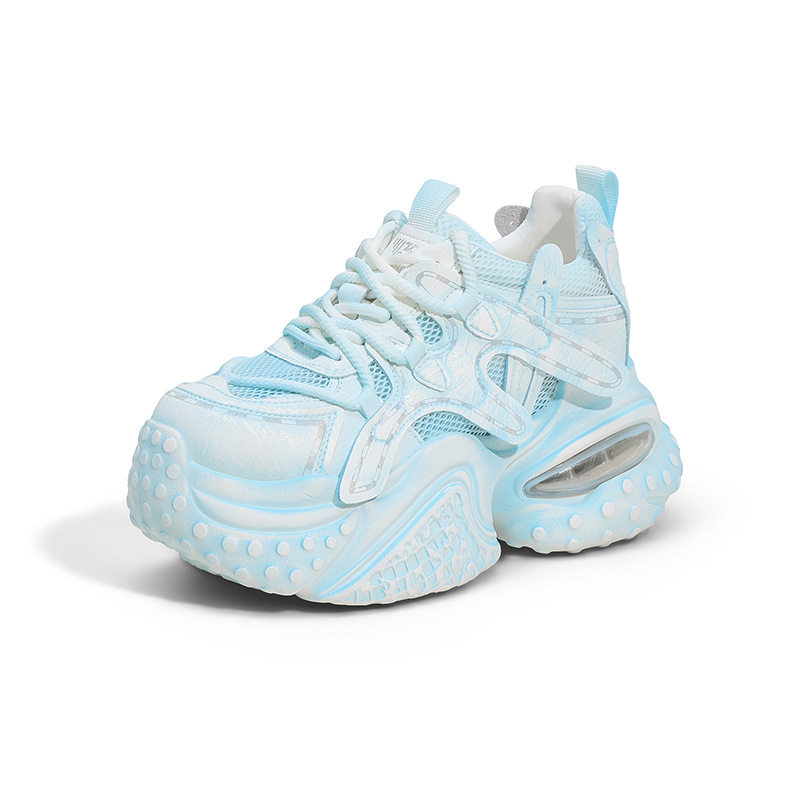 Giày sneaker nữ đế dày chunky lưới thoáng khí tăng chiều cao — Xanh dương, Trắng, Xám bạc, Xanh neon