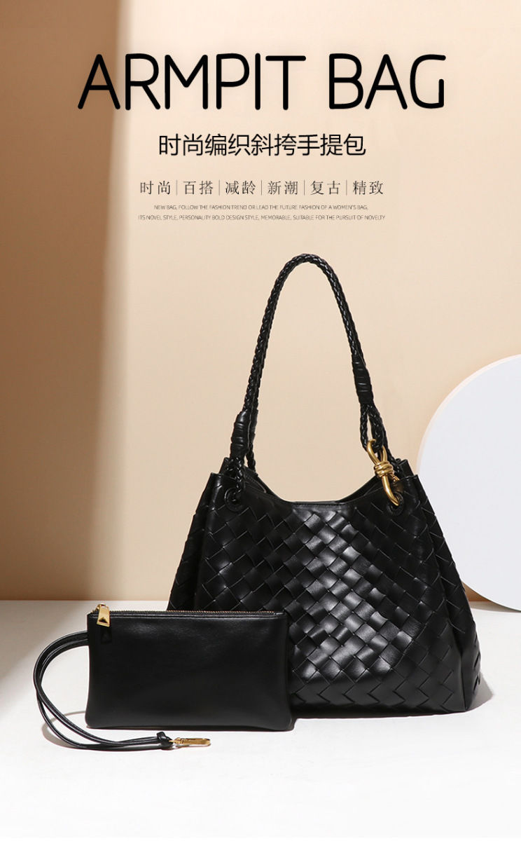 Túi xách nữ hai món dáng bucket đan phối quai đeo vai — B2014. # màu cát, B2014. # ngọc lục bảo, B2014. # travertine màu xanh lá cây, Nhà máy riêng có thể được tùy chỉnh
