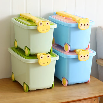 Sun Xiaomei Storage Box Plastic Cartoon Hand Push Toy Finishing Drop-Resistant Pulley with Lid Children's Clothes Storage Box