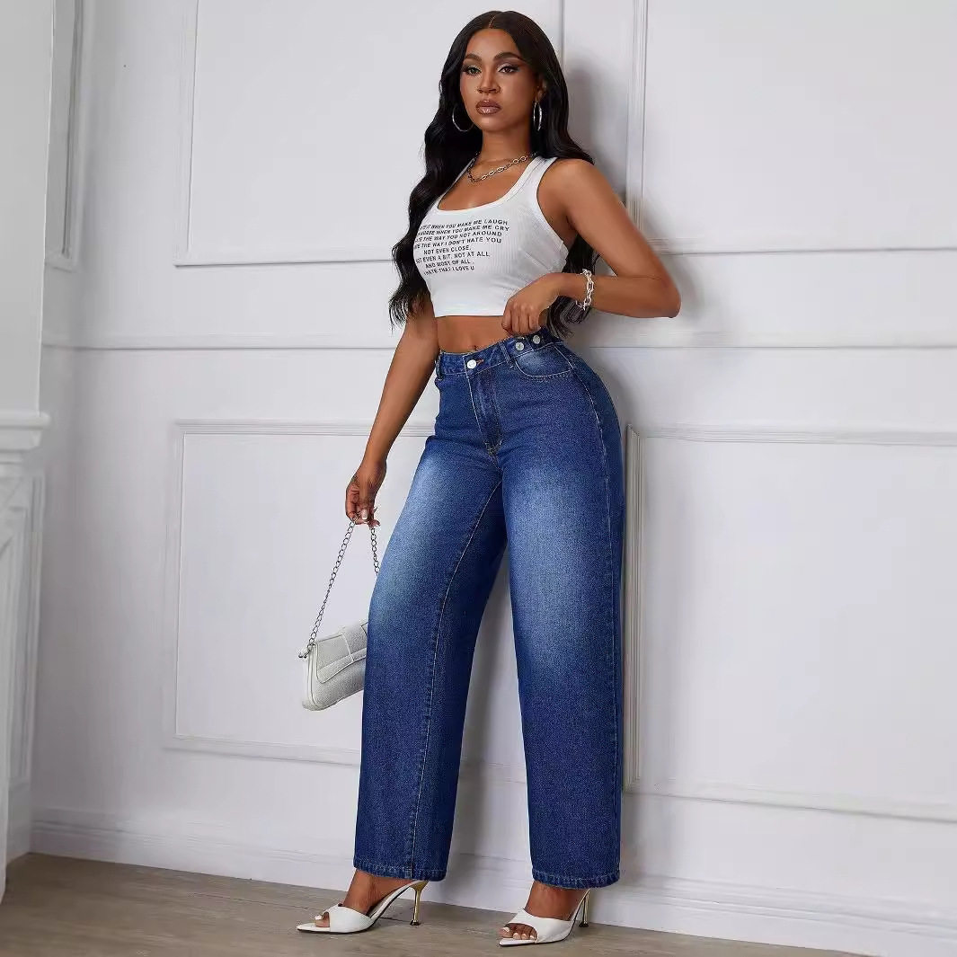 Wide Leg Denim Trousers Straight Fit Casual Style Versatile for Everyday Wear Wholesale Available