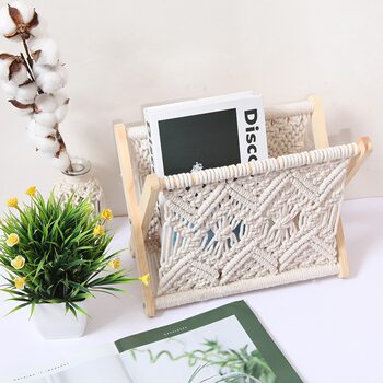 Cross-border bohemian handmade storage basket cotton rope woven storage rack desktop creative foldable magazine rack wholesale