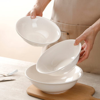 Round Underglaze Ceramic Bowl, Household Tableware, Restaurant White Rice Bowl, White Porcelain Small Bowl, Soup Bowl, Pure White Bowl