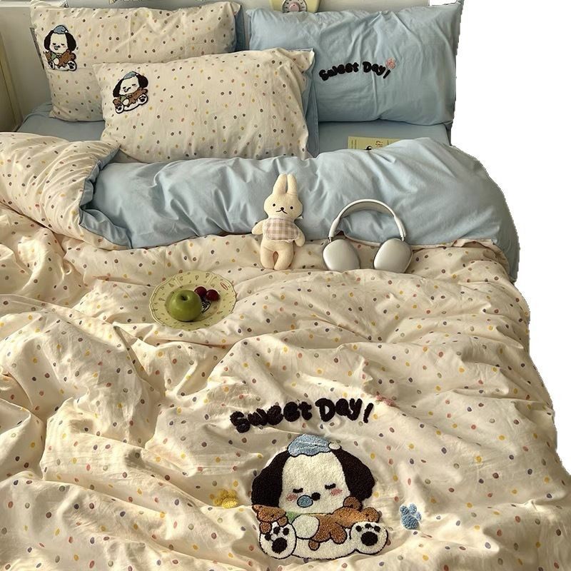 Class A bedding four-piece set pure cotton washable cotton bed sheet quilt cover hat quilt cover student dormitory single three-piece set 4