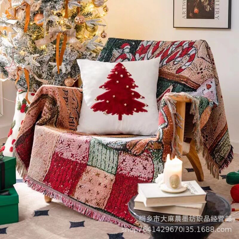 Thread Blanket ins Style Multi-functional Camping Picnic Blanket American Style Christmas Series Sofa Blanket Cover Blanket