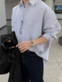 Striped long-sleeved shirt gray