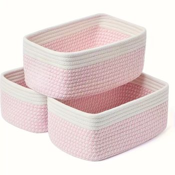 Cross-Border Hot-Selling Cotton Rope Woven Storage Basket Rectangular Large-Capacity Storage Basket Desktop Toy Fruit Storage Basket