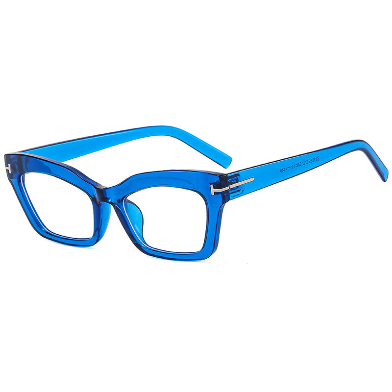 Cross-border Retro Thick Frame Men's and Women's Plain Cat's Eye Anti-blue Light Anti-ruffian Handsome Frame with Myopic T-shaped Tom Glasses