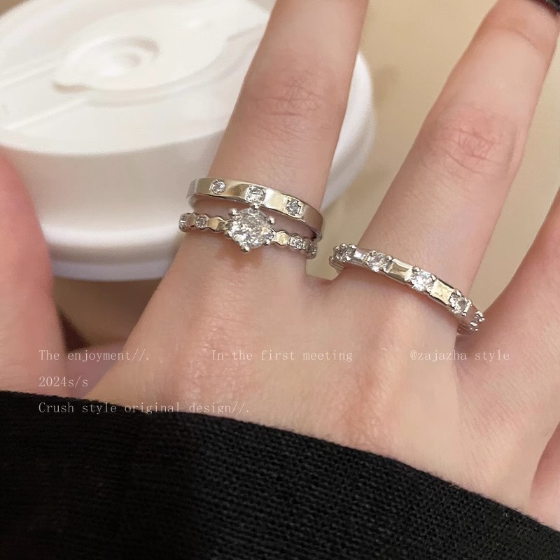 Korean Style Explosive Exquisite Simple Zircon Ring Women's Opening Adjustable Dieting Finger Ring Light Luxury Niche Simple Ring Ring Ring